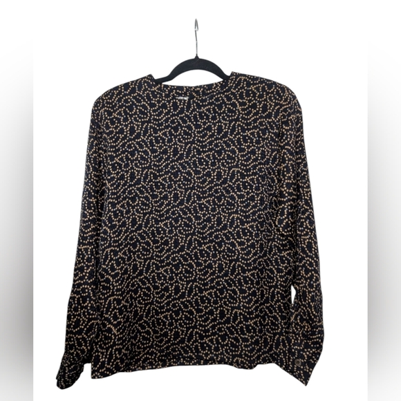 Vintage Anne Klein Black and Gold Silk Blouse - Picture 1 of 5
